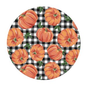 Fiokroo Autumn Pumpkins Checkerboard Tablecloth with Elastic Edge, Round Table Cloth Happy Thanksgiving Washable Reusable Table Cover for Kitchen Dining Party Picnic, Small