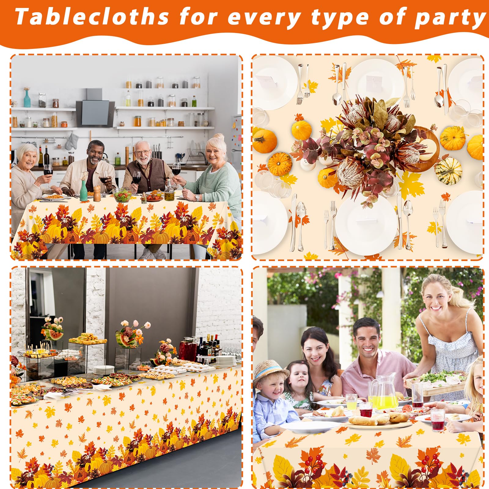 Fall Pumpkin Tablecloth Roll 52 in x 100 Ft with Slide Cutter Thanksgiving Fall Party Table Cloth Roll Maple Leaf fall Table Cover for Autumn Events Family Banquet Parties and Celebrations(Plastic)