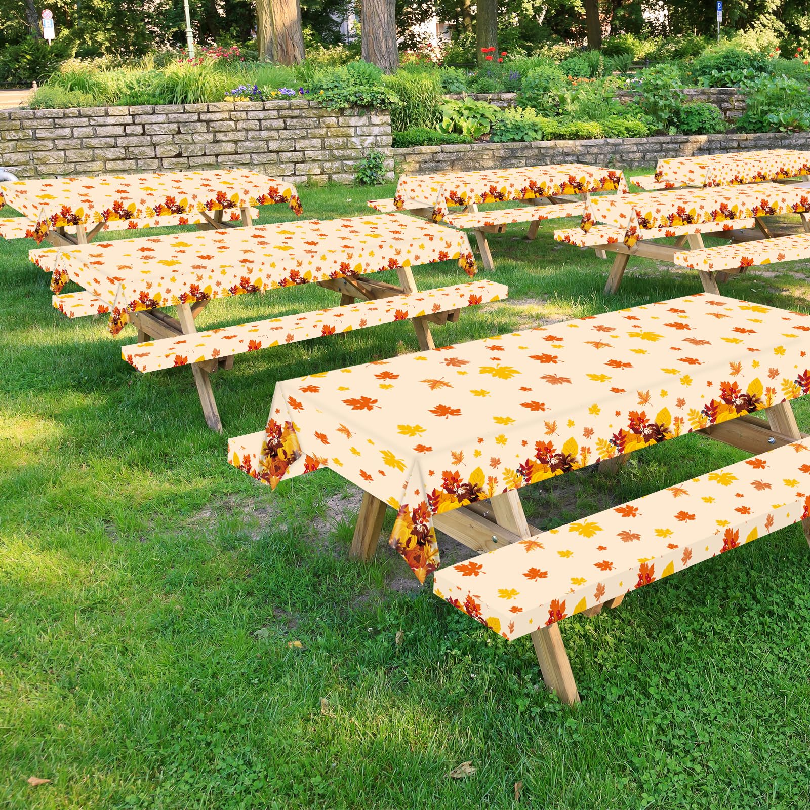 Fall Pumpkin Tablecloth Roll 52 in x 100 Ft with Slide Cutter Thanksgiving Fall Party Table Cloth Roll Maple Leaf fall Table Cover for Autumn Events Family Banquet Parties and Celebrations(Plastic)