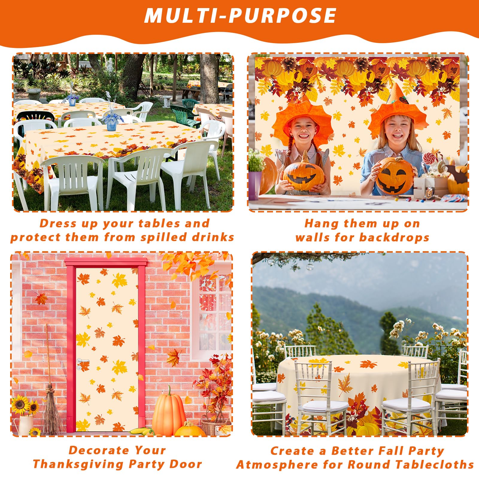 Fall Pumpkin Tablecloth Roll 52 in x 100 Ft with Slide Cutter Thanksgiving Fall Party Table Cloth Roll Maple Leaf fall Table Cover for Autumn Events Family Banquet Parties and Celebrations(Plastic)