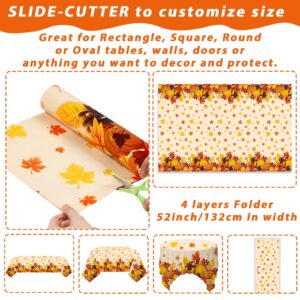 Fall Pumpkin Tablecloth Roll 52 in x 100 Ft with Slide Cutter Thanksgiving Fall Party Table Cloth Roll Maple Leaf fall Table Cover for Autumn Events Family Banquet Parties and Celebrations(Plastic)