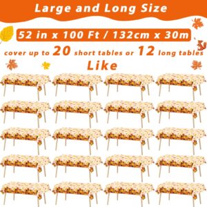 Fall Pumpkin Tablecloth Roll 52 in x 100 Ft with Slide Cutter Thanksgiving Fall Party Table Cloth Roll Maple Leaf fall Table Cover for Autumn Events Family Banquet Parties and Celebrations(Plastic)