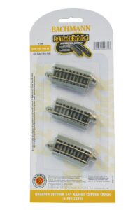 bachmann industries quarter section 14" radius curved track (6/card) snap fit e-z track, n scale