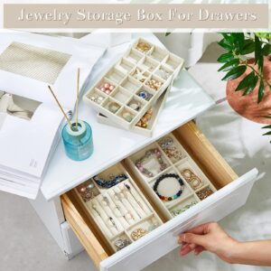 Junkin 18 Pcs Velvet Jewelry Tray Stackable Jewelry Drawer Organizer Dresser Inserts Closet Jewelry Box Divided Display Tray for Bracelet Brooch Necklace Ring Earring Watch Bangle (Beige)