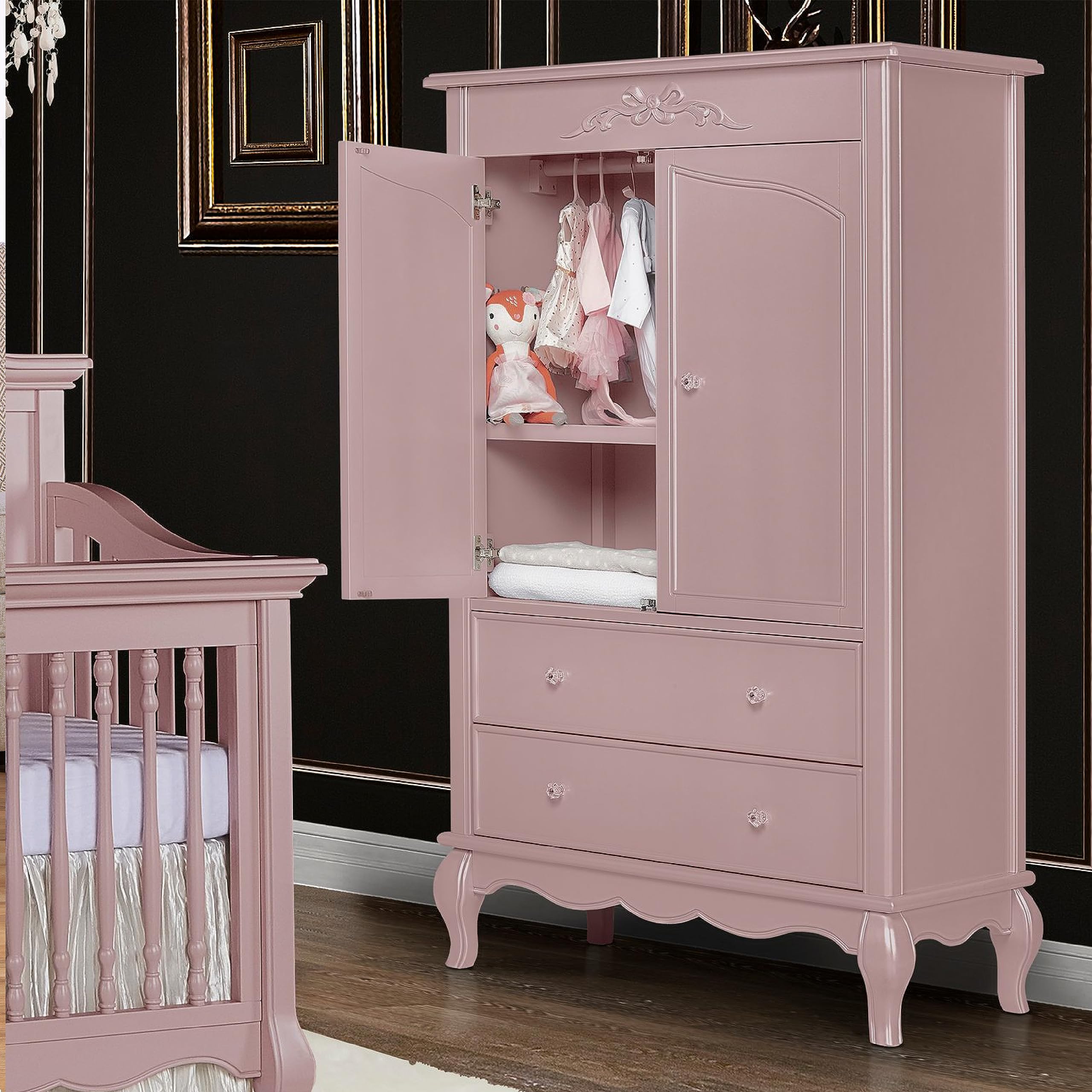 Evolur Aurora Armoire, Queen, Dusty Rose