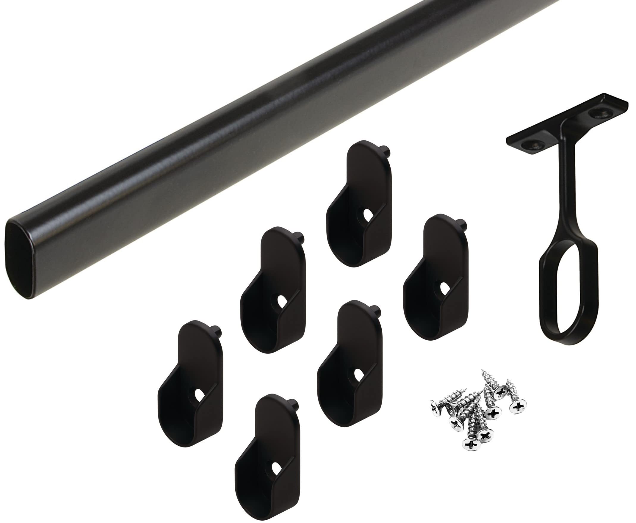 Phillco Closet Rod Kit - Oval Rod, 92 inch (2337mm) long with 6 end caps and center support. (Matte Black)