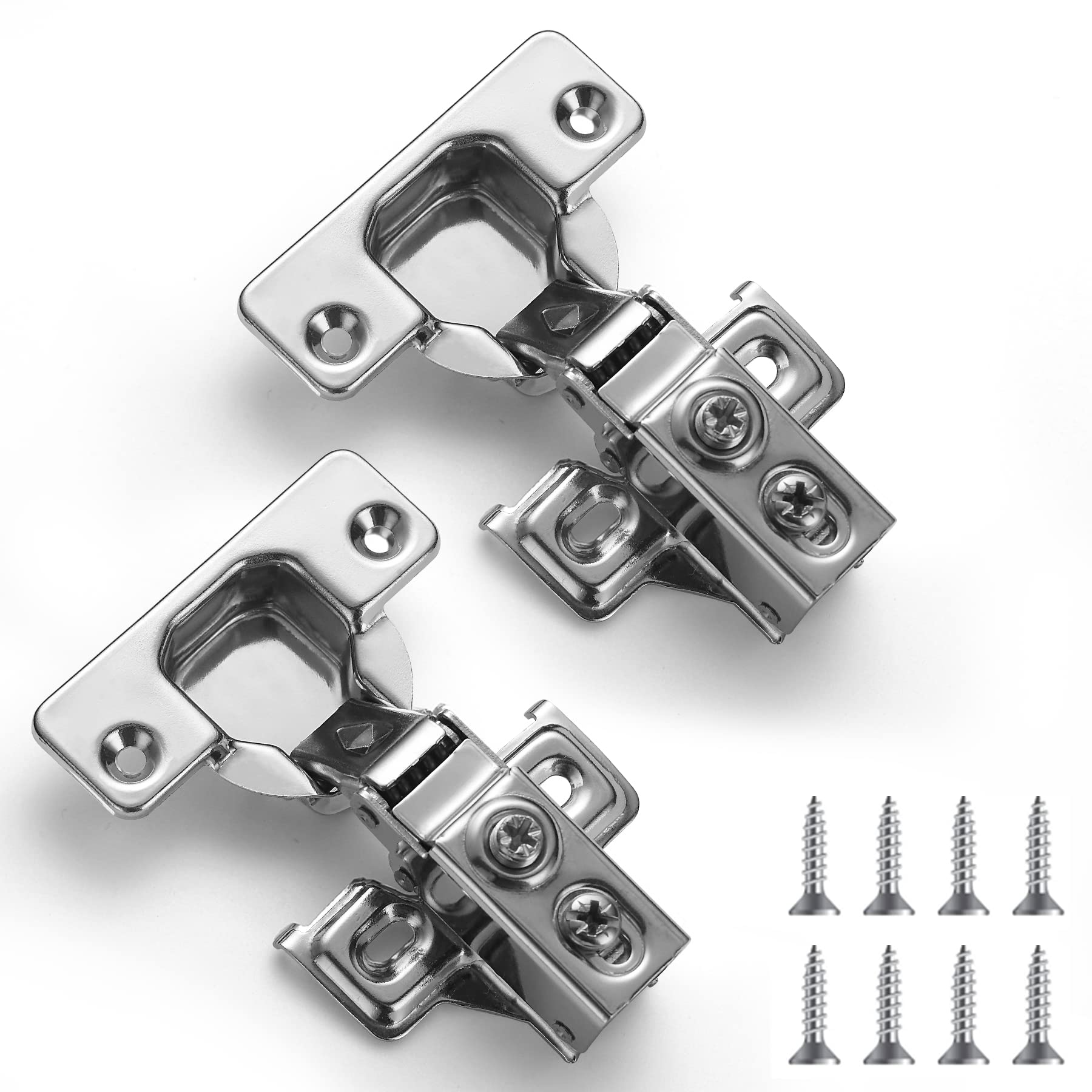 Cabinet Hinges 2 Pack (1 Pair), Evanda Stainless Steel Overlay Soft Close Hinges for Kitchen Cabinets, 1/2 inch Self Closing Door Hinges with Mounting Screws, Damper-3 Way Adjustability