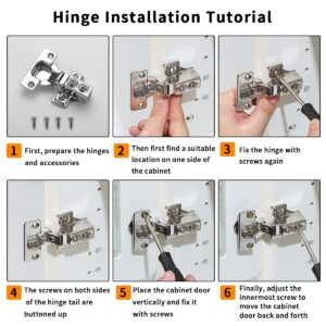 Cabinet Hinges 2 Pack (1 Pair), Evanda Stainless Steel Overlay Soft Close Hinges for Kitchen Cabinets, 1/2 inch Self Closing Door Hinges with Mounting Screws, Damper-3 Way Adjustability