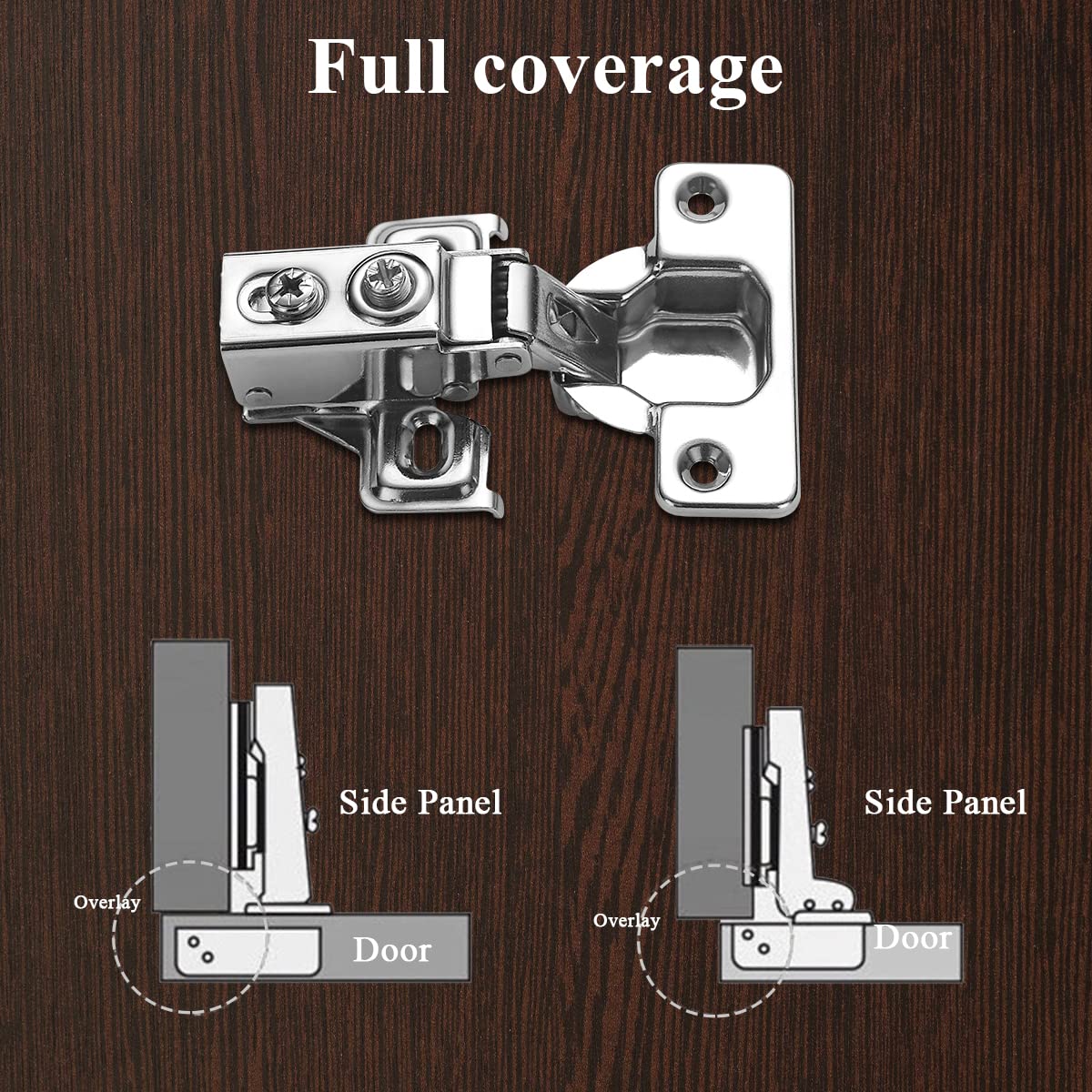 Cabinet Hinges 2 Pack (1 Pair), Evanda Stainless Steel Overlay Soft Close Hinges for Kitchen Cabinets, 1/2 inch Self Closing Door Hinges with Mounting Screws, Damper-3 Way Adjustability