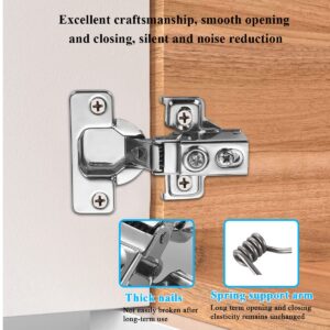 Cabinet Hinges 2 Pack (1 Pair), Evanda Stainless Steel Overlay Soft Close Hinges for Kitchen Cabinets, 1/2 inch Self Closing Door Hinges with Mounting Screws, Damper-3 Way Adjustability