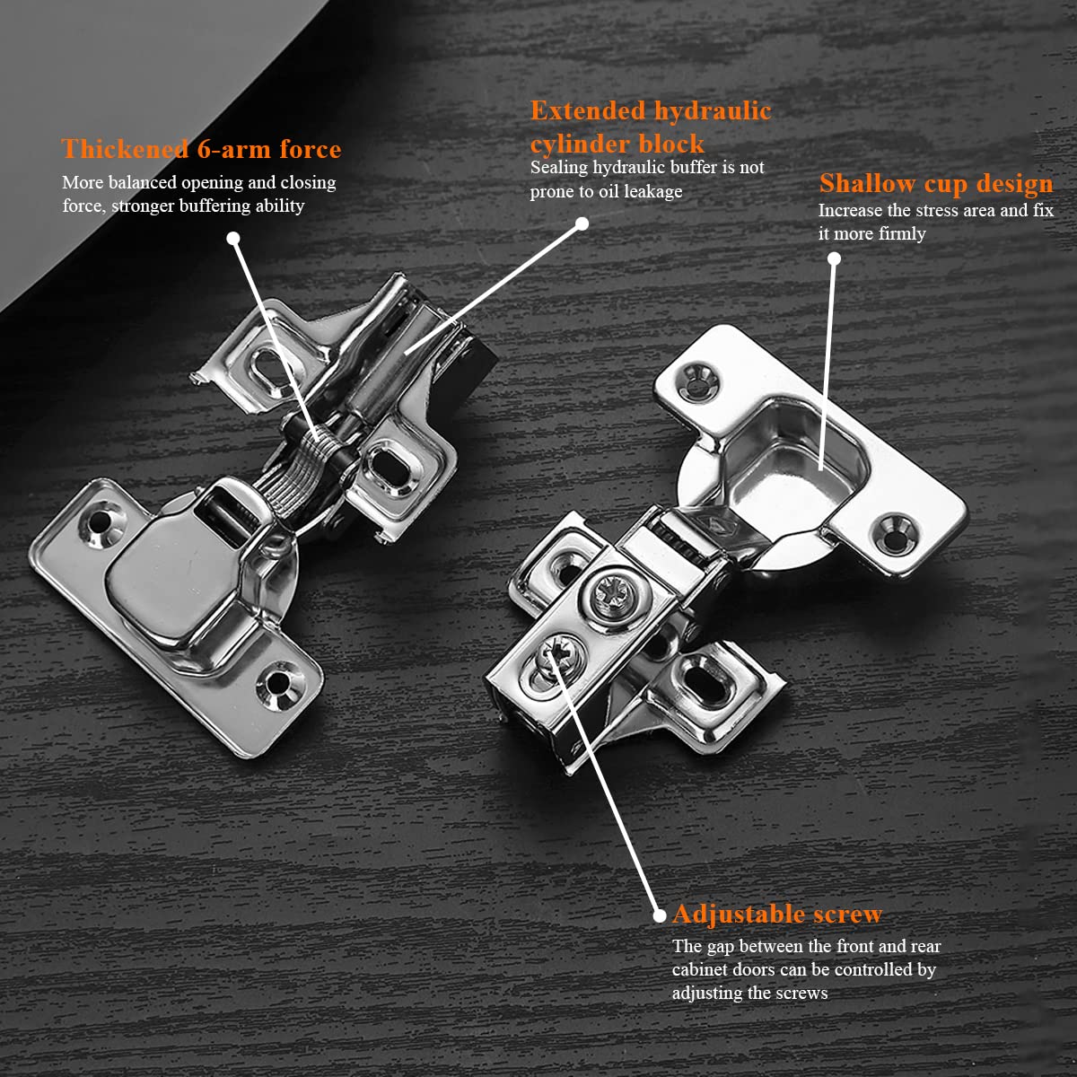 Cabinet Hinges 2 Pack (1 Pair), Evanda Stainless Steel Overlay Soft Close Hinges for Kitchen Cabinets, 1/2 inch Self Closing Door Hinges with Mounting Screws, Damper-3 Way Adjustability