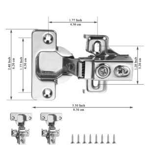 Cabinet Hinges 2 Pack (1 Pair), Evanda Stainless Steel Overlay Soft Close Hinges for Kitchen Cabinets, 1/2 inch Self Closing Door Hinges with Mounting Screws, Damper-3 Way Adjustability