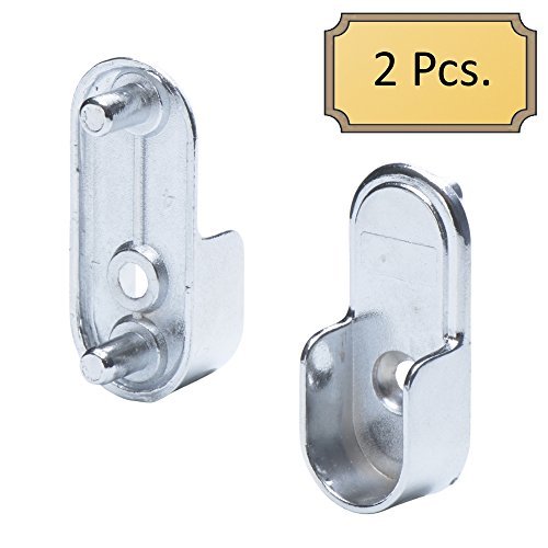 Oval Closet Rod End Brackets w/Rear Facing 5mm Pins | 15mm x 30mm | Polished Chrome | 2 Pack