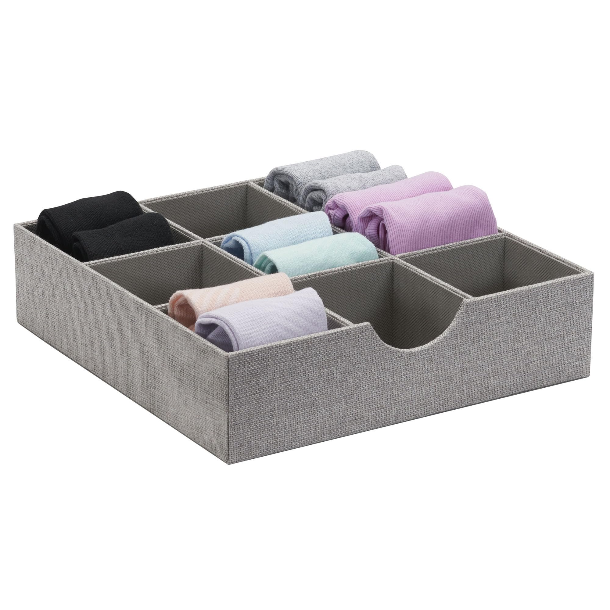 Household Essentials Grey 728-1 Deep 9 Section Drawer Organizer Box for Storage 12 in x 3.13