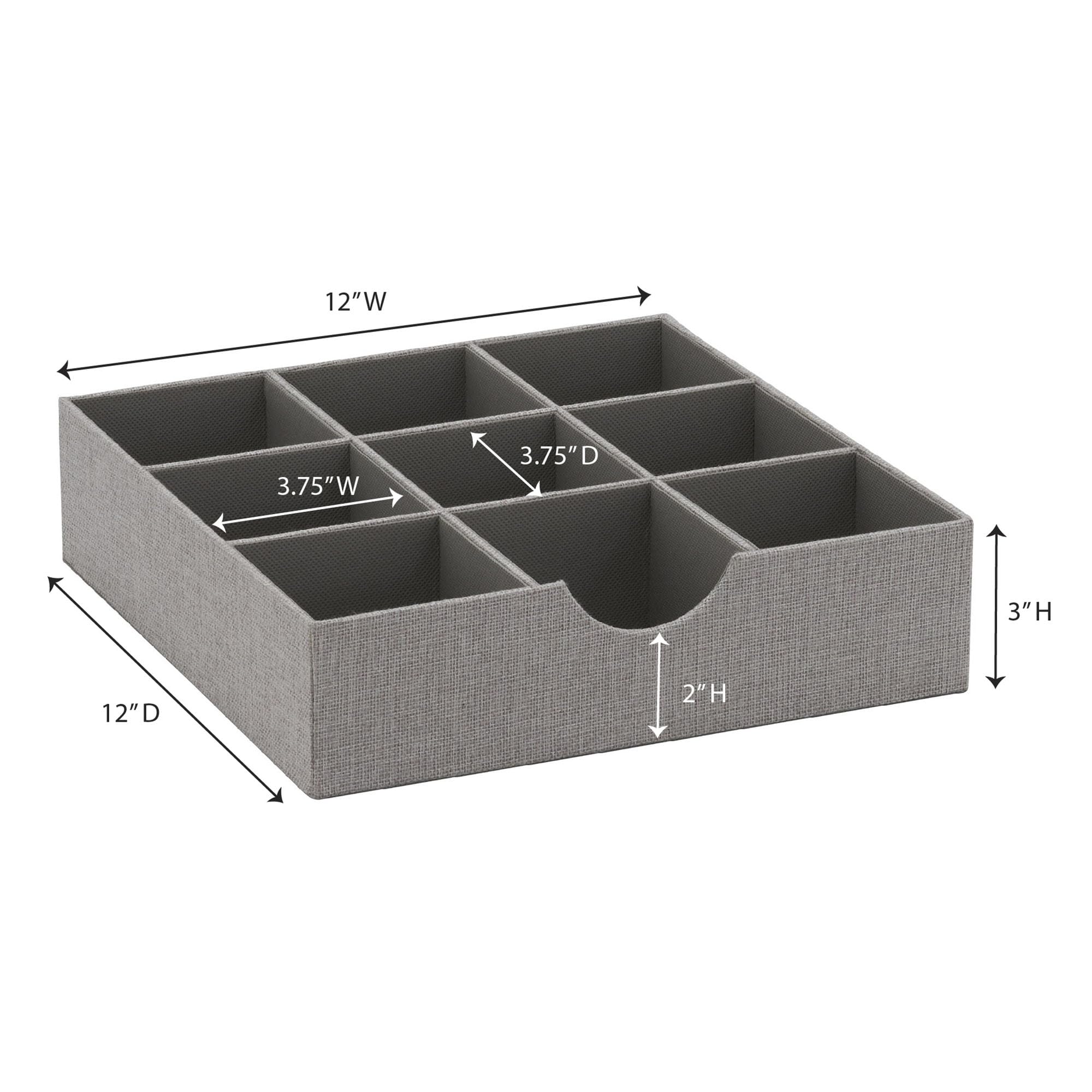 Household Essentials Grey 728-1 Deep 9 Section Drawer Organizer Box for Storage 12 in x 3.13