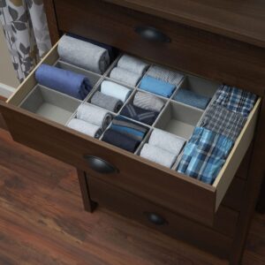 Household Essentials Grey 728-1 Deep 9 Section Drawer Organizer Box for Storage 12 in x 3.13