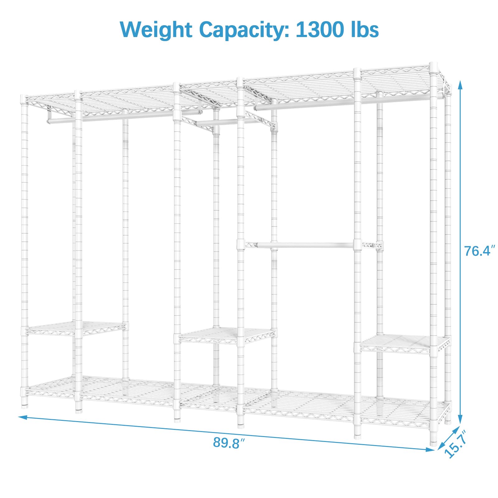 VIPEK V50i Extra Large Portable Closet Rack Bedroom Armoire Freestanding Wardrobe Closet, Heavy Duty Multi-Functional Metal Clothing Rack for Hanging Clothes, Max Load 1300lbs, White