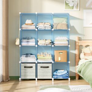 HOMIDEC Closet Organizer, 12-Cube Closet Organizers and Storage, Cube Storage Organizer for Kids, Closet, Bedroom, Bathroom, Office, Blue