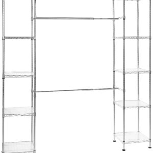 Amazon Basics Expandable Metal Hanging Storage Organizer Rack Wardrobe with Shelves, 57-80 x 14 x 72 inches (LxWxH), Chrome