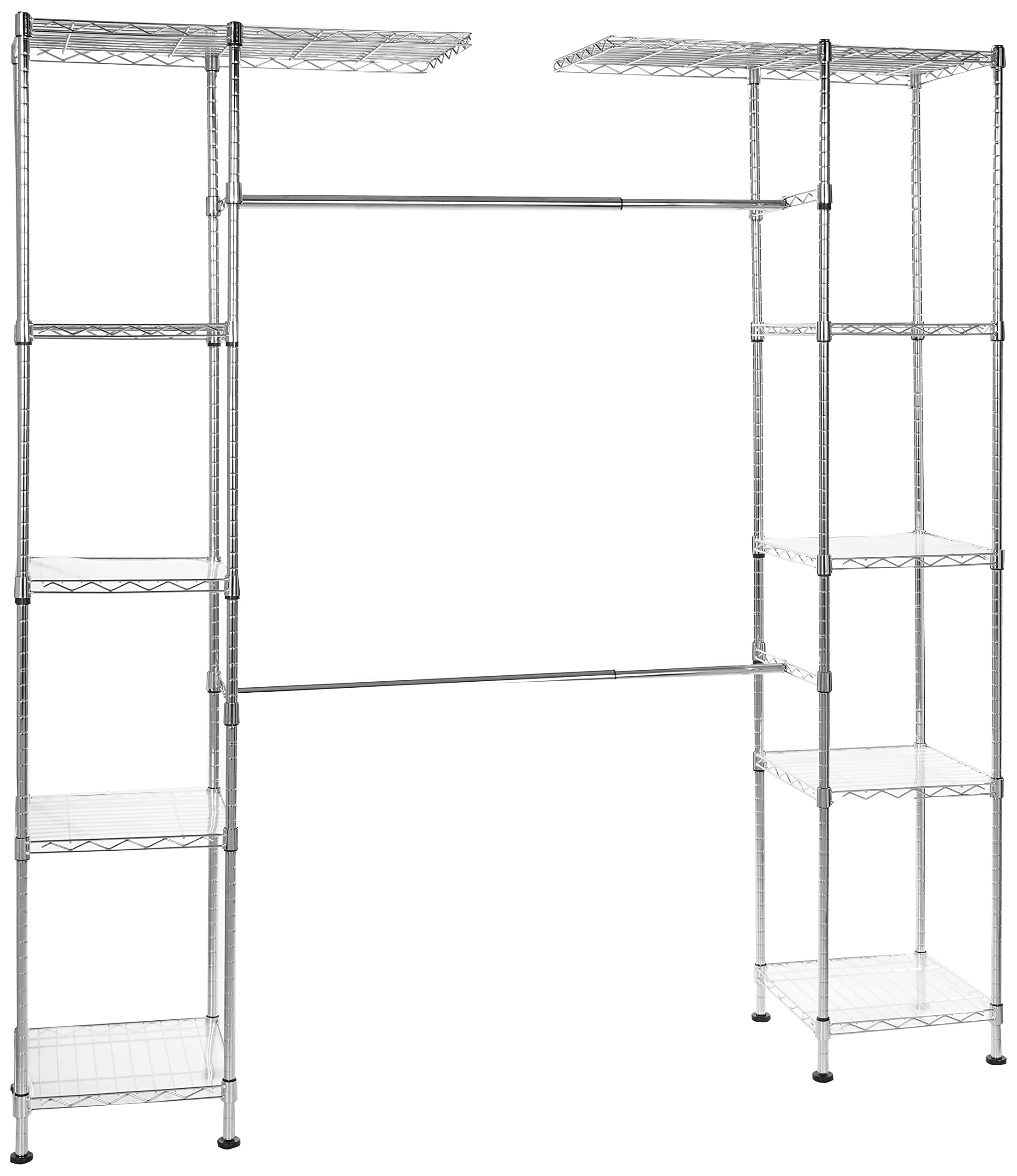 Amazon Basics Expandable Metal Hanging Storage Organizer Rack Wardrobe with Shelves, 57-80 x 14 x 72 inches (LxWxH), Chrome