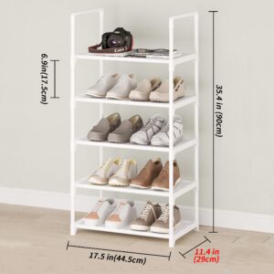 Hockmez 5-Tier Small Shoe Rack,Stackable Shoe Shelf Storage Organizer for Entryway Hallway Closet Bathroom Living Room(White-5Tier)