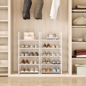 Hockmez 5-Tier Small Shoe Rack,Stackable Shoe Shelf Storage Organizer for Entryway Hallway Closet Bathroom Living Room(White-5Tier)