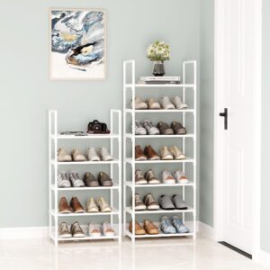 Hockmez 5-Tier Small Shoe Rack,Stackable Shoe Shelf Storage Organizer for Entryway Hallway Closet Bathroom Living Room(White-5Tier)