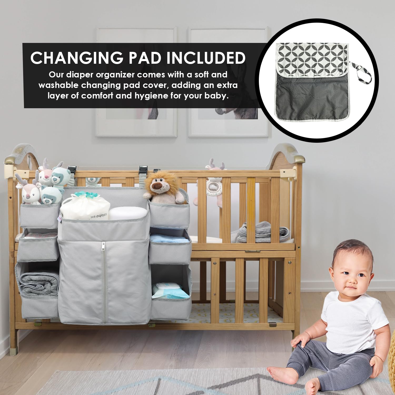 Large Portable Baby Diaper Hanging Organizer, With Smart Design Baby Changing Mat, Portable Changing Pad For Baby, Infant Gift