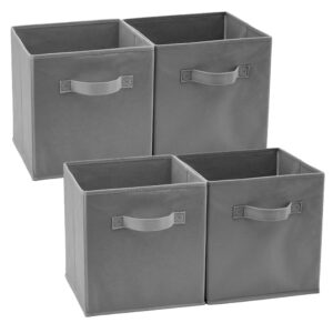 ezoware set of 4 foldable fabric basket bins, collapsible storage organizer cube 10.5 x 10.5 x 11 inch for nursery, playroom, kids, living room - (gray)