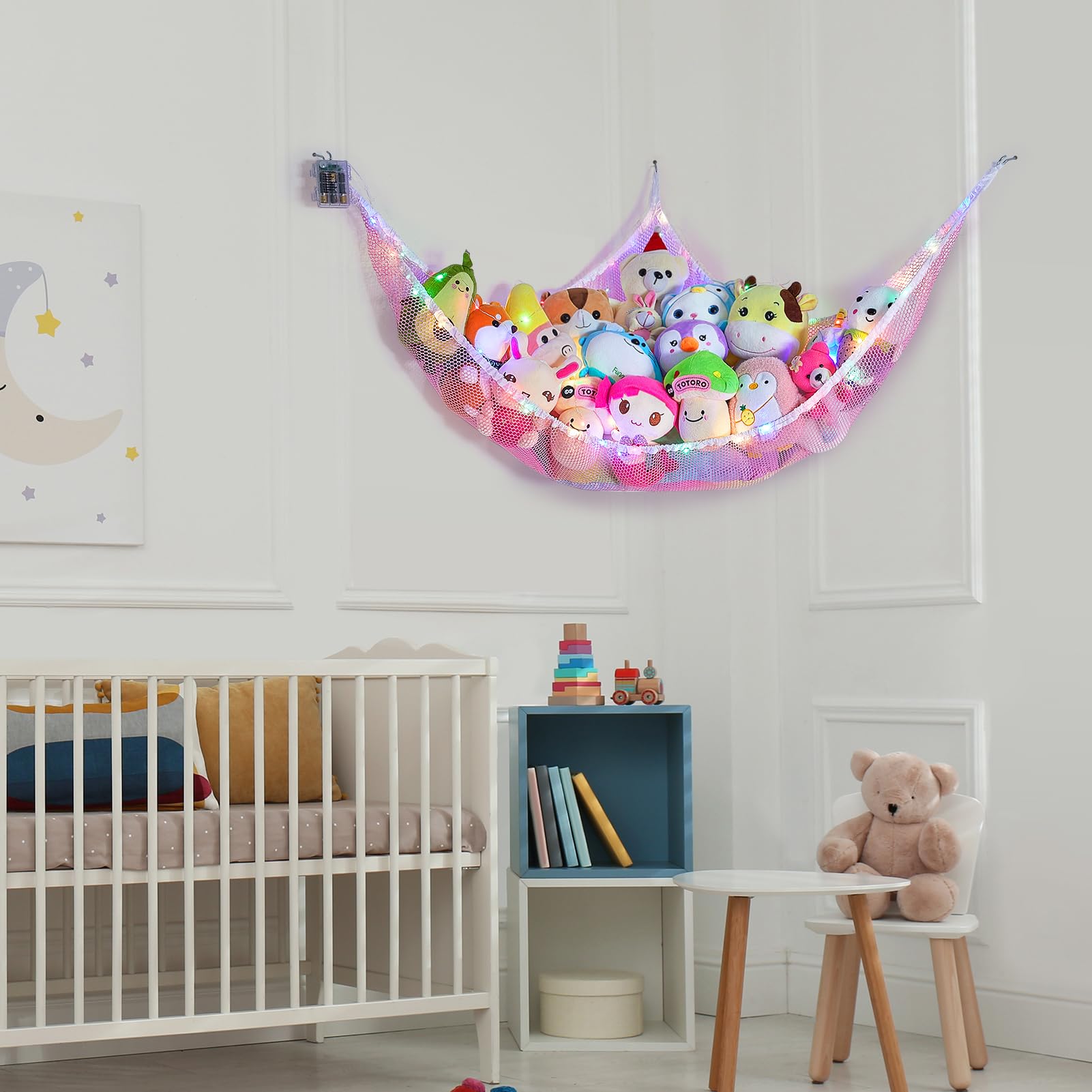 Beinou Stuffed Animals Net or Hammock Kids Toy Storage Organizer Holder Corner Stuffed Animals Storage Hanging Mesh For Kids Room Girls Playroom Decor