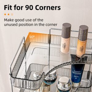 INVSSENE Corner Bathroom Countertop Organizer, 2 Tiers Vanity Trays for Bathroom Counter, Makeup Organizer, Perfume Tray, Kitchen Spice Rack, Fits 90 Corner, Smoky Gray