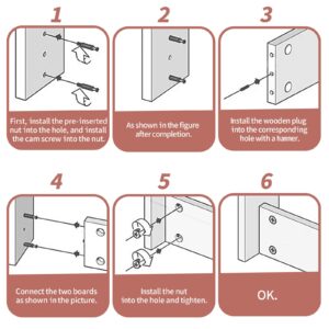 Jiozermi 36 Sets 3-in-1 Furniture Connecting Kit, M6 x 35mm Cam Screw Dowel Screws, 15mm Cam Fitting Cam Lock Nuts, with Pre-Inserted Nuts for Cabinet Drawer Wardrobe