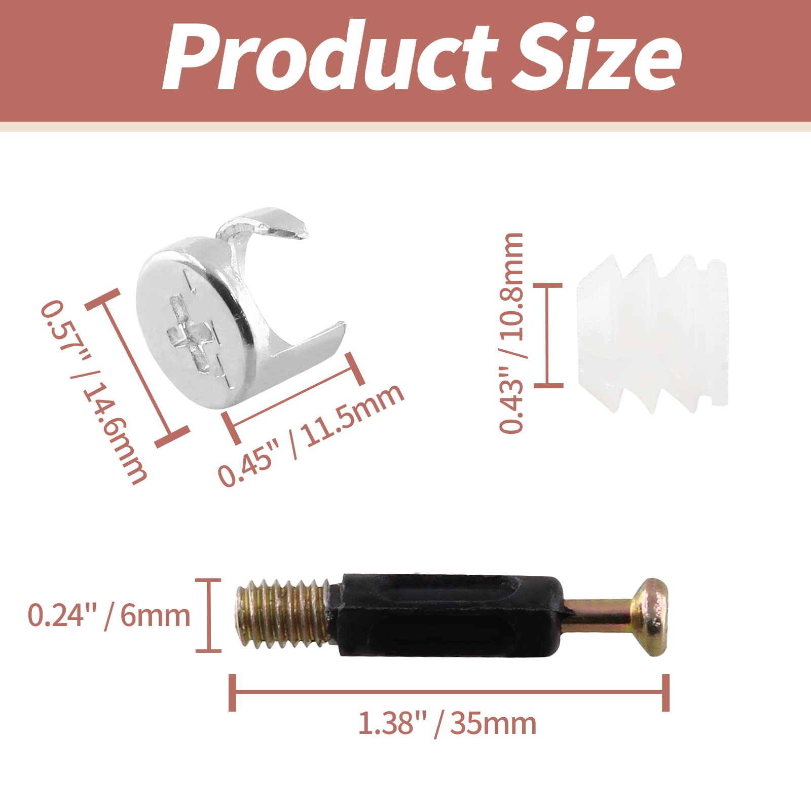 Jiozermi 36 Sets 3-in-1 Furniture Connecting Kit, M6 x 35mm Cam Screw Dowel Screws, 15mm Cam Fitting Cam Lock Nuts, with Pre-Inserted Nuts for Cabinet Drawer Wardrobe