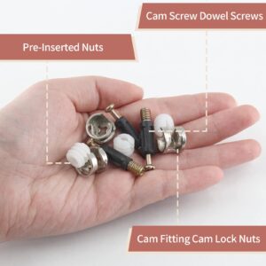 Jiozermi 36 Sets 3-in-1 Furniture Connecting Kit, M6 x 35mm Cam Screw Dowel Screws, 15mm Cam Fitting Cam Lock Nuts, with Pre-Inserted Nuts for Cabinet Drawer Wardrobe