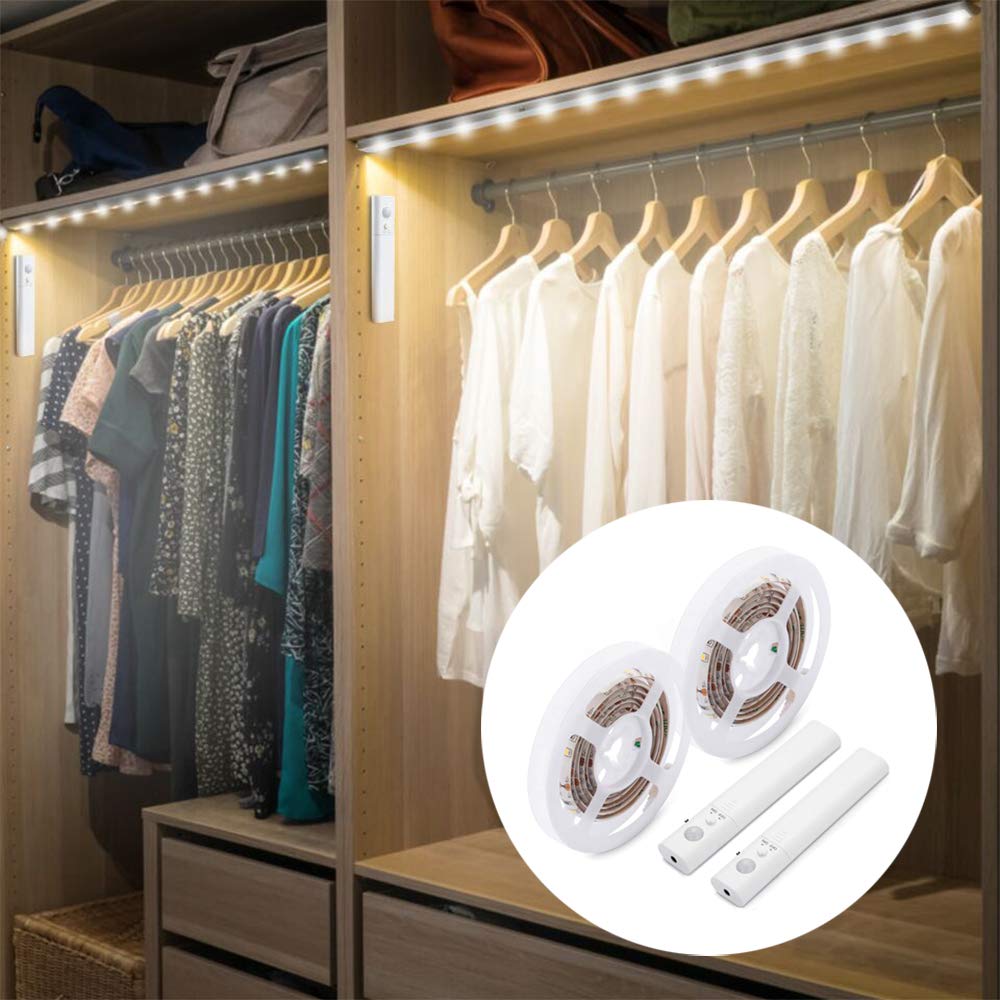 Amagle LED Dual Mode Motion Night Light, Flexible LED Strip with Motion Sensor Closet Light for Bedroom Cabinet 4000K (Nature White,2 Pack,3.2FT*2)