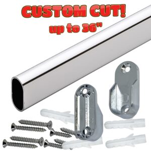 CUSTOM CUT | Oval Closet Rod | Up to 36" | Screw-on Wall Brackets | Polished Chrome