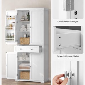 VASAGLE Pantry Cabinet, 71.7-Inch High Freestanding Tall Cupboard Storage Cabinet with a Drawer, 2 Cabinets, 4 Adjustable Shelves, 6 Door Shelves, for Living Room, Kitchen, White UBBC561P31V2