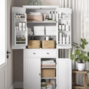 VASAGLE Pantry Cabinet, 71.7-Inch High Freestanding Tall Cupboard Storage Cabinet with a Drawer, 2 Cabinets, 4 Adjustable Shelves, 6 Door Shelves, for Living Room, Kitchen, White UBBC561P31V2