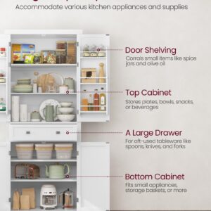 VASAGLE Pantry Cabinet, 71.7-Inch High Freestanding Tall Cupboard Storage Cabinet with a Drawer, 2 Cabinets, 4 Adjustable Shelves, 6 Door Shelves, for Living Room, Kitchen, White UBBC561P31V2