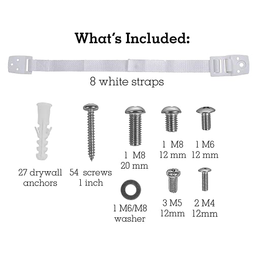 Bébé Earth Anti-Tip Straps (8-Pack) - Baby Proofing & Child Safety Kit, White