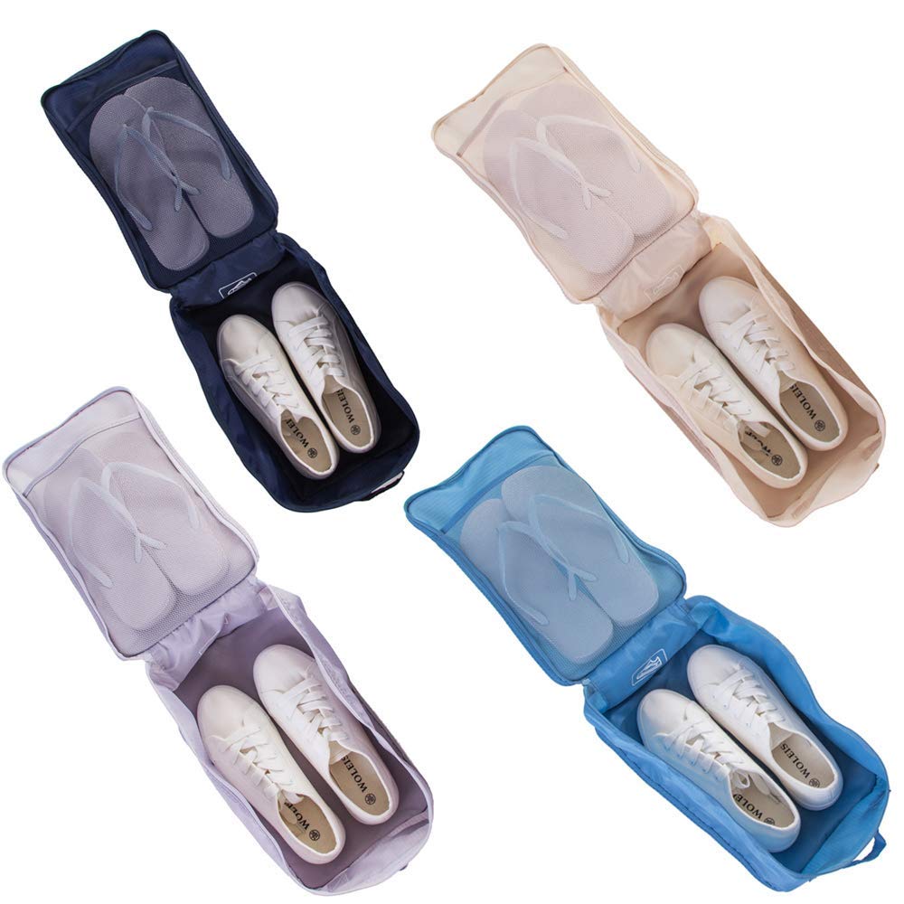 Travel Shoe Bags, Foldable Waterproof Shoe Puches Organizer-Double Layer (Multi-colored4)