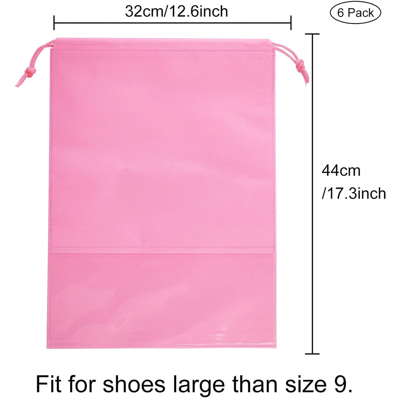 6 Pcs Travel Shoe Bags, ULIFEMALL Large Non-Woven Drawstring Shoes Storage Bag with Transparent Slot Clear Window Portable Waterproof Dustproof Pouch Packing Organizer for Men Women, Pink #1