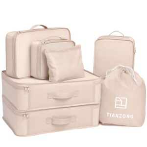 TianZong 7-piece Set Packing Cubes, Travel Bags for Luggage, Packing Organizers with Shoe Bag (Beige)