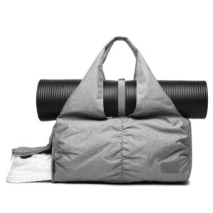 Y.U.M.C. Travel Yoga Gym Bag for Women, Carrying Workout Gear, Makeup, and Accessories, Shoe Compartment and Wet Dry Storage Pockets（Medium，Grey）