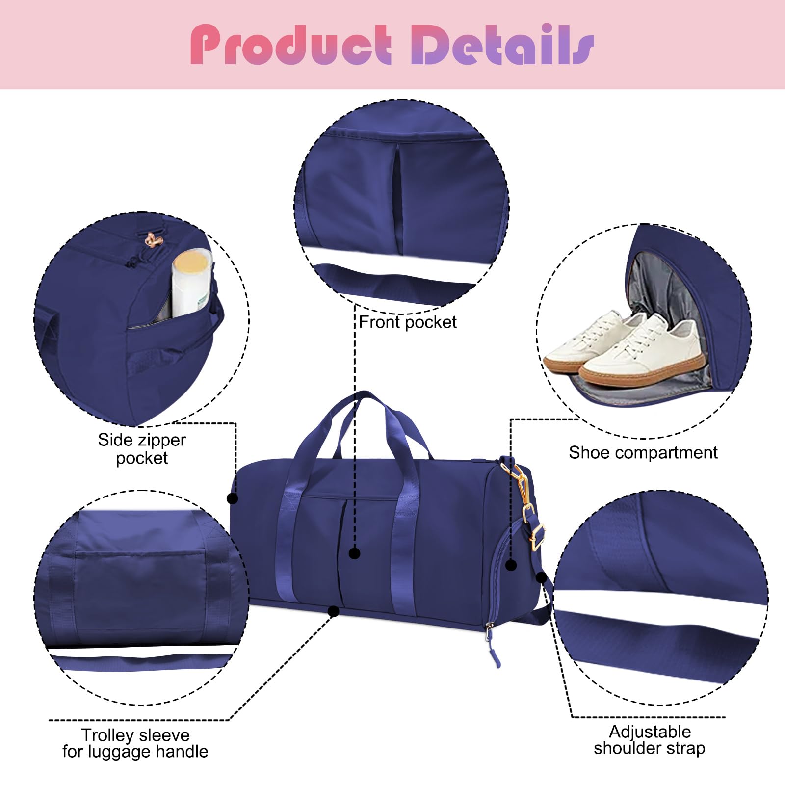 RLGPBON Gym Bag for Women and Men, Duffel Bag for Sports, Gyms and Weekend Getaway, Waterproof Dufflebag with Shoe and Wet Clothes Compartment