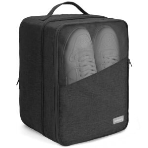 emissary shoe bag holds 3 pair of shoes for travel, large waterproof shoe bags for storage, shoe bags for travel with pocket, travel shoe bags for packing, sneaker travel bag for women men(black)