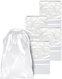 apq clear drawstring bag, 10 x 14 inches. pack of 50 clear plastic drawstring bags. 2 mil drawstring clear plastic bags. waterproof clear plastic bags drawstring for cosmetics, toiletries