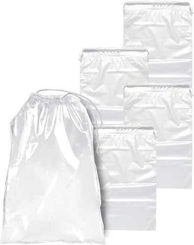 APQ Clear Drawstring Bag, 10 x 14 Inches. Pack of 50 Clear Plastic Drawstring Bags. 2 Mil Drawstring Clear Plastic Bags. Waterproof Clear Plastic Bags Drawstring for Cosmetics, Toiletries