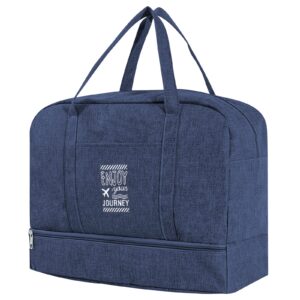 travel tote bag,for spirit airlines personal item bag 18x14x8 foldable travel duffel bag tote lightweight weekender overnight carry on luggage bag for women and men (b-dark blue-with shoe cabinet)