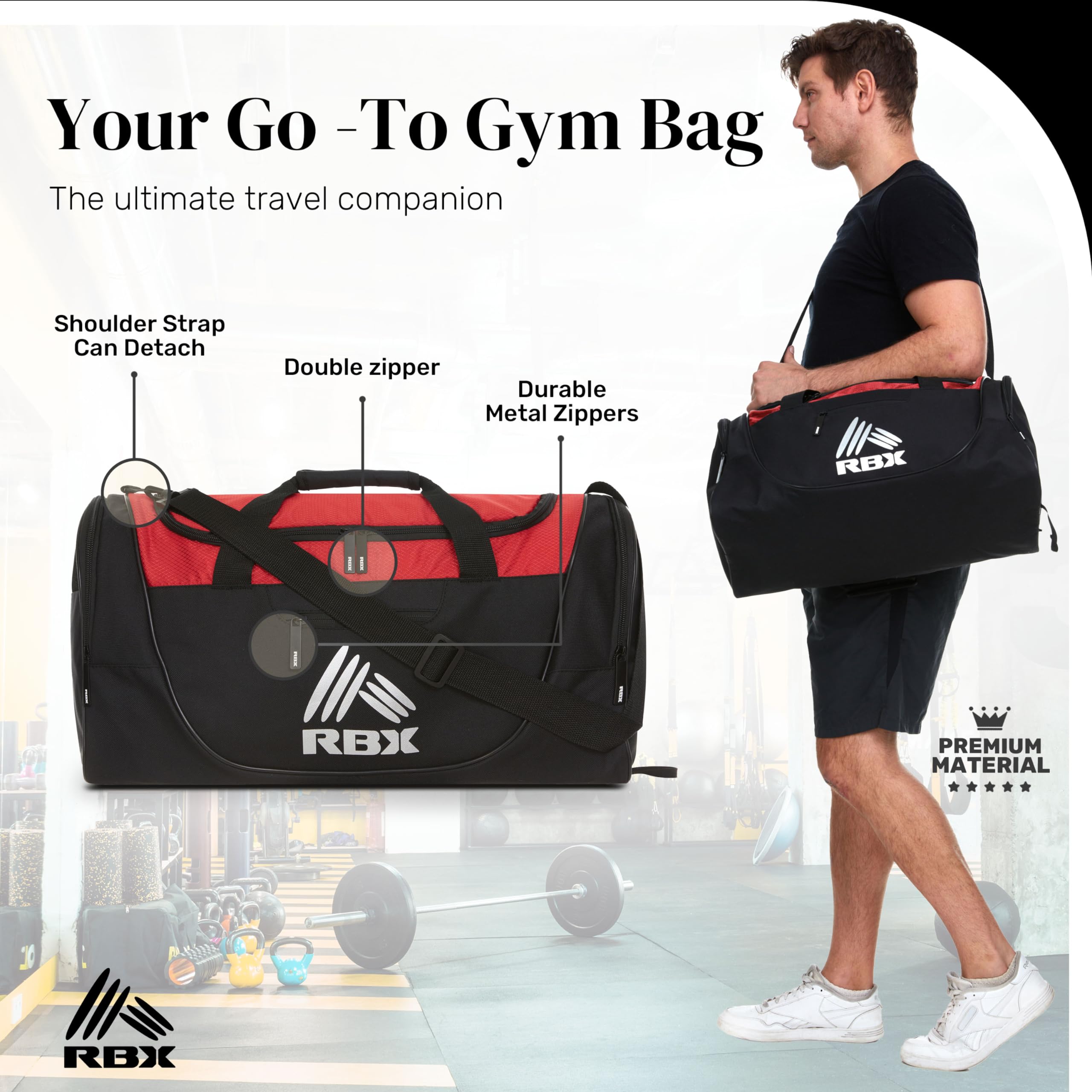 RBX Gym Bags for Men, Small Gym Bag for Women with Shoe Compartment, Duffle Bag for Travel, Sports Bag, Camping, Weekend, Carry On, Overnight Duffel Bag for Women with Shoulder Strap